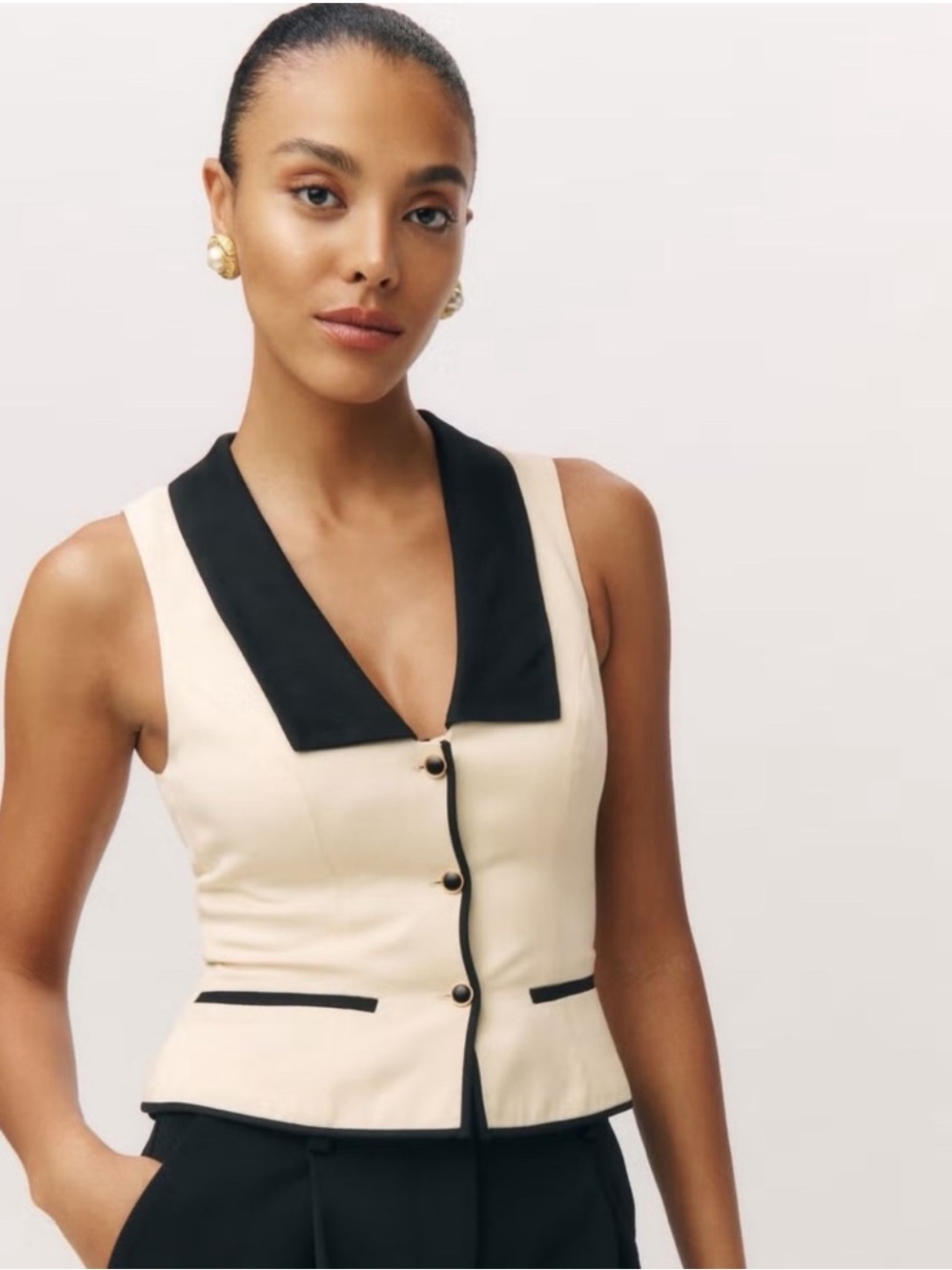 NWT Reformation Reba Top Cream Black 8